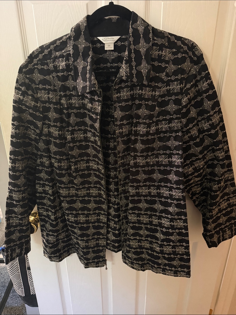 CJ Banks Black & Ivory Patterned Lightweight Jacket